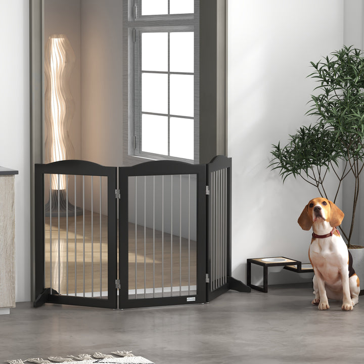 PawHut Foldable Dog Gate, Freestanding Pet Gate, with Two Support Feet, for Staircases, Hallways, Doorways - Black | Aosom UK