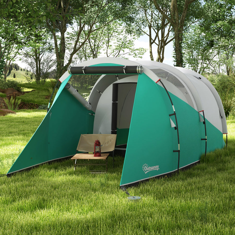 Three-Man, 3000mm Water-Resistant Two-Room Tunnel Tent - Green