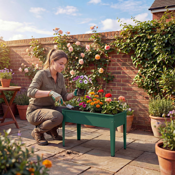 Raised Planter, Metal Raised Garden Bed on Legs with Drainage Hole and