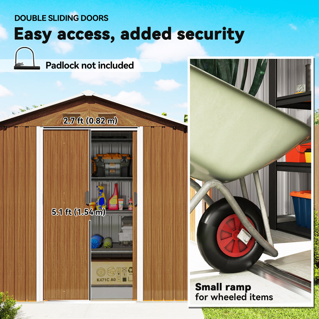 6.5 x 3.5ft Metal Garden Storage Shed - Brown Wood Effect