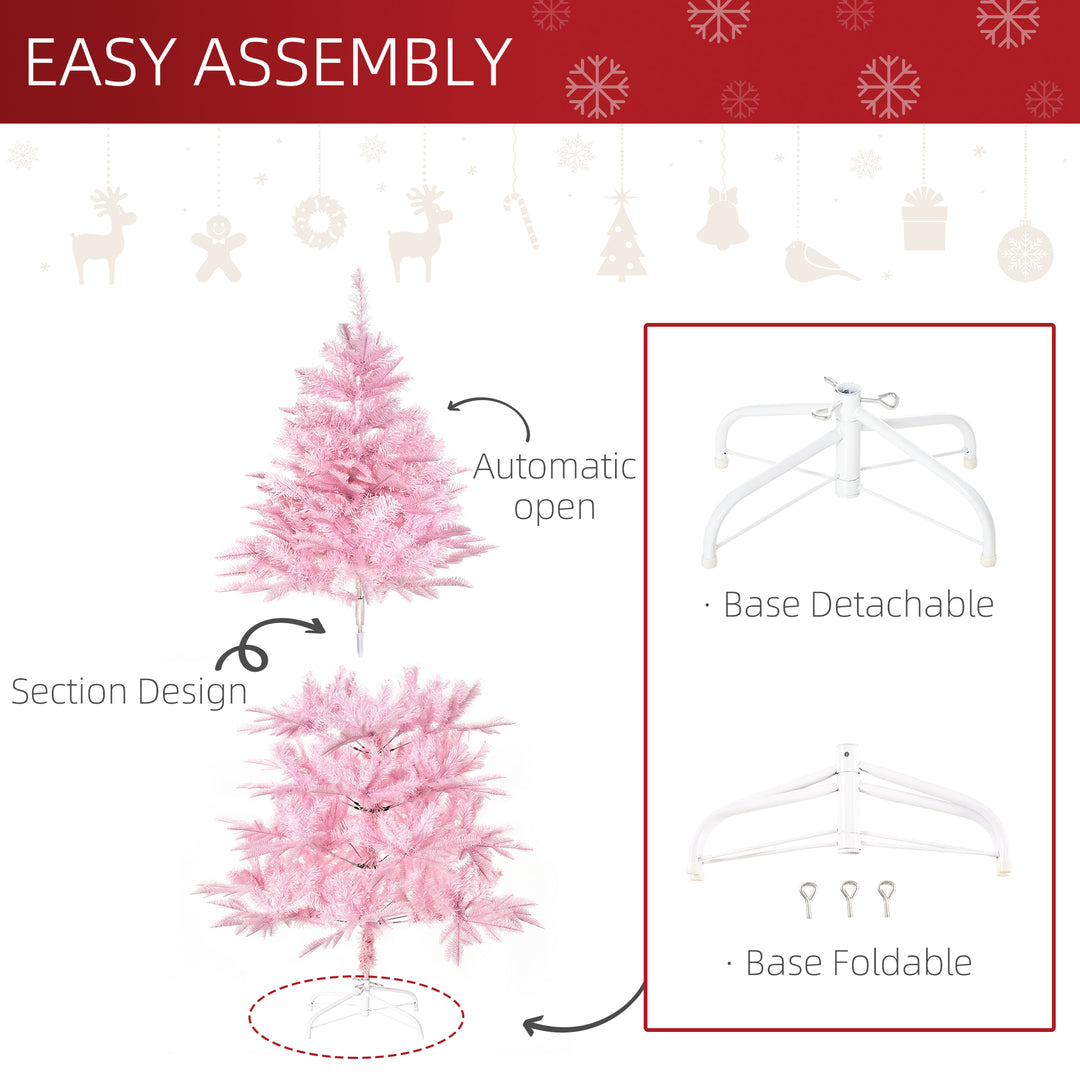 HOMCOM 5FT Pop-up Artificial Christmas Tree Holiday Xmas Holiday Tree Decoration with Automatic Open for Home Party, Pink | Aosom UK