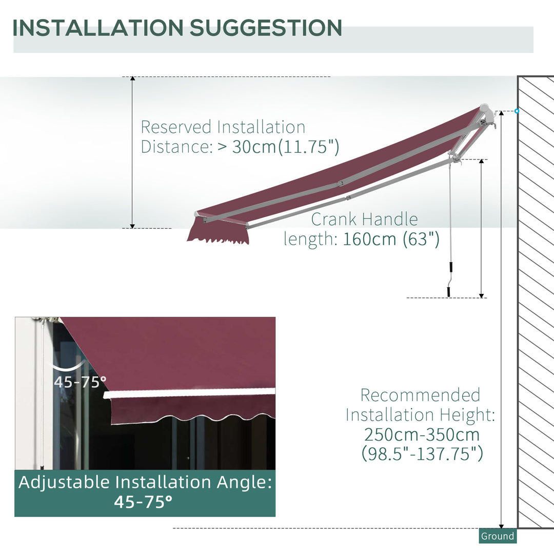 Outsunny Waterproof Manual Retractable Awning, 3x2.5m Sun Shade Canopy for Garden Patio, UV Protection, Red | Aosom UK