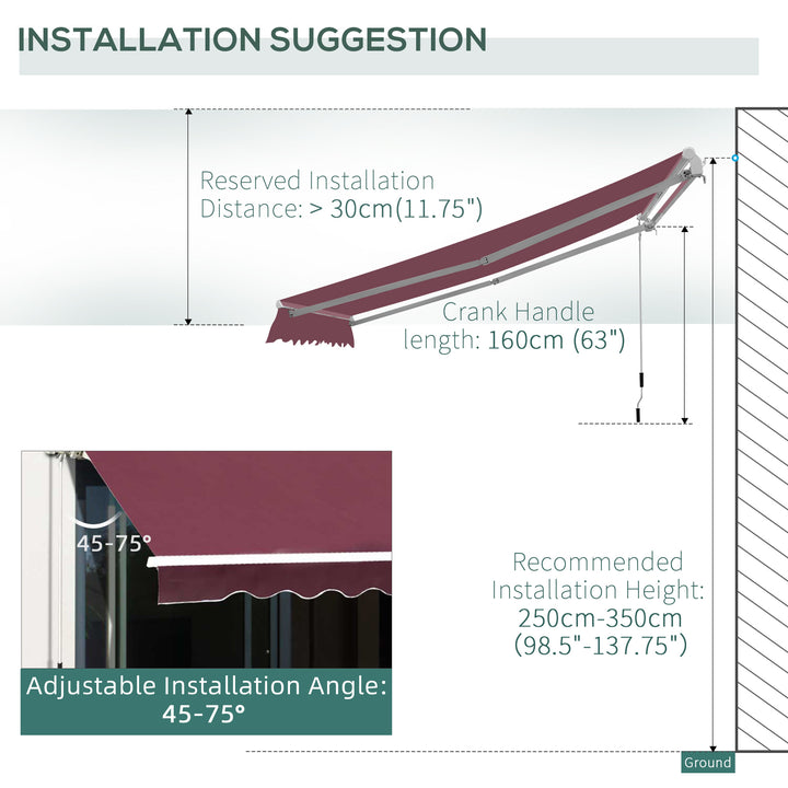 Manual Retractable Awning, 3x2.5 m-Red