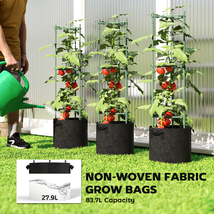 3 Packs Tomato Cages with 83.7L Grow Bags, 47.2" Adjutstable Triangle Plant Stakes Support Trellis with Planter Bags