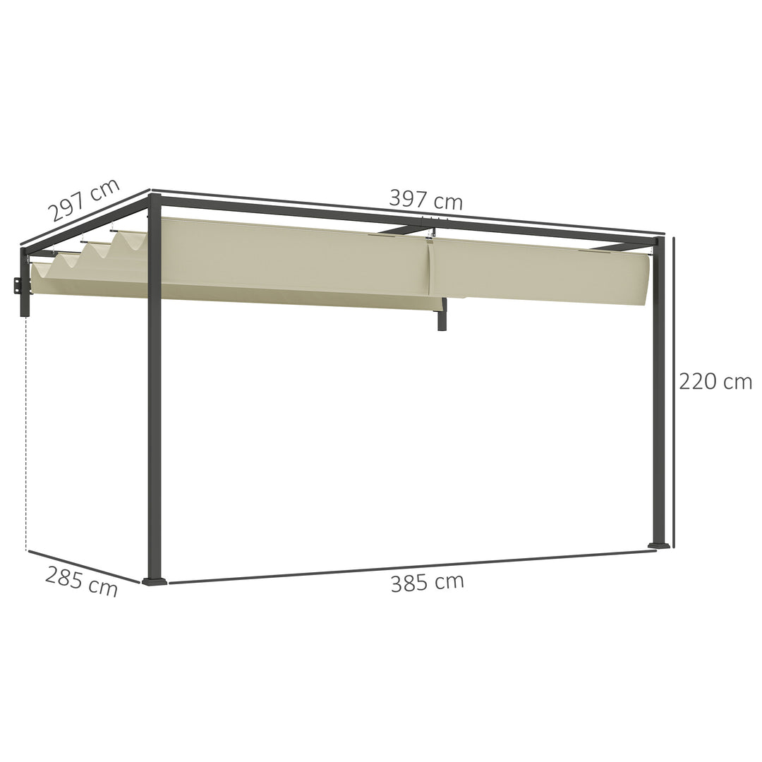 3 x 4m Steel Pergola, with Retractable Canopy - Khaki