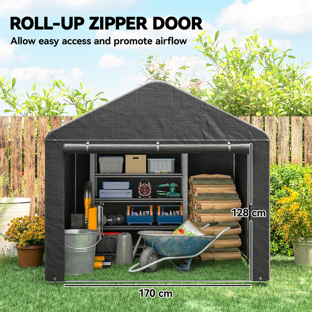 6.6 x 7.8ft Outdoor Garden Storage Shed, Waterproof Bike Tent with Roll-up Zipper Door, Galvanised Metal Frame, Portable Shed Shelter Carport for Motorcycle Garden Tools