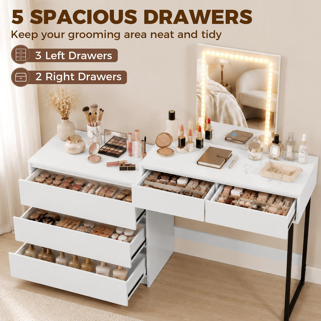 Vanity Makeup Desk LED Mirror Dressing Table Large Storage 5 Drawers - view 5