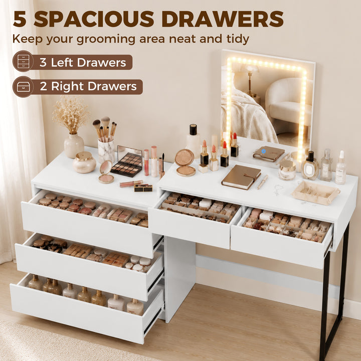 Vanity Makeup Desk LED Mirror Dressing Table Large Storage 5 Drawers - view 5
