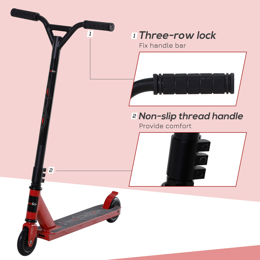 Street Stunt Scooter Intermediate and Beginner Freestyle Tricks Scooters For 14+ Teens Adult w/ Rear φ10cm Wheel & Brake - Red