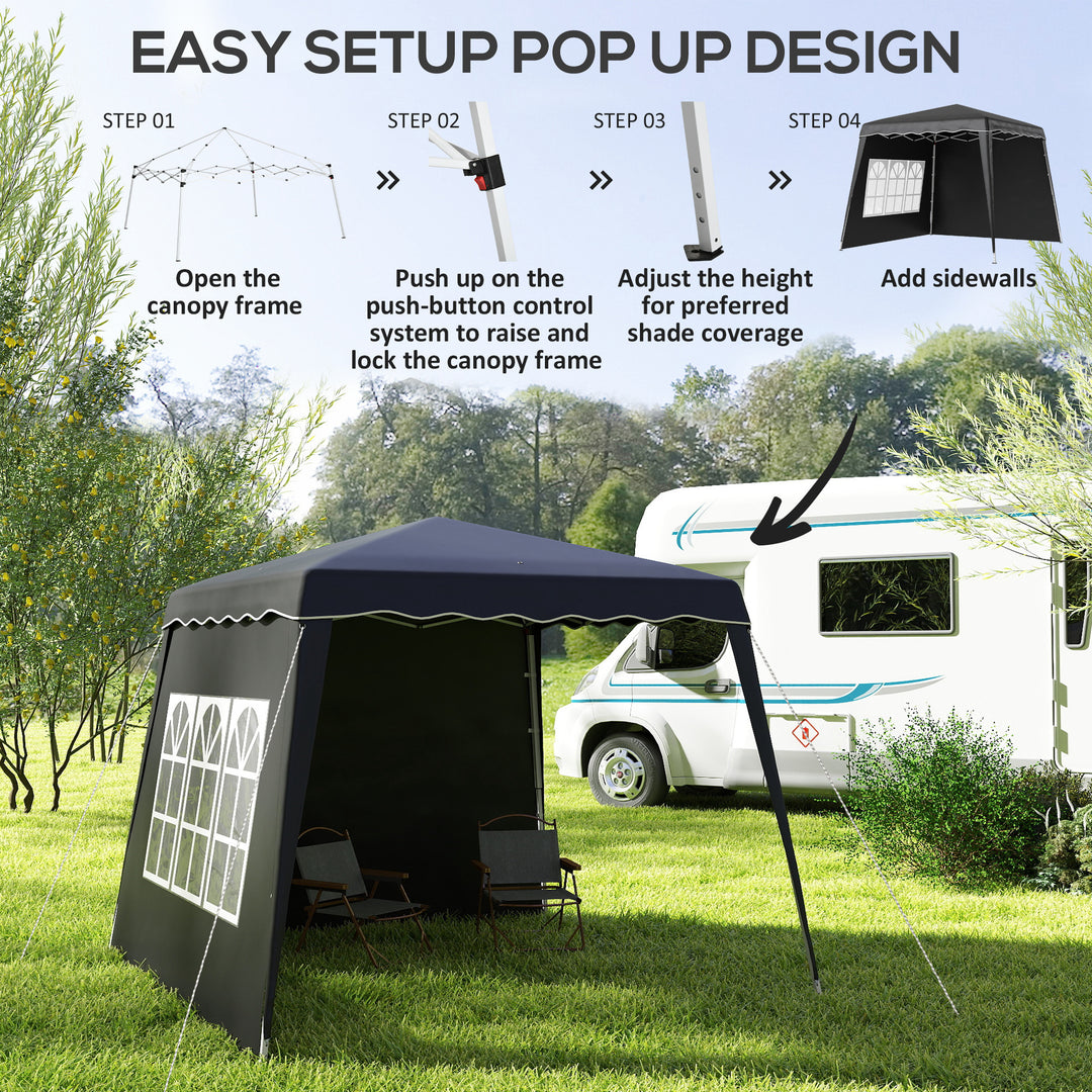 2.4 x 2.4m Two Wall Pop Up Gazebo - Black