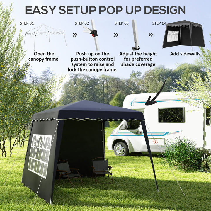 2.4 x 2.4m Two Wall Pop Up Gazebo - Black