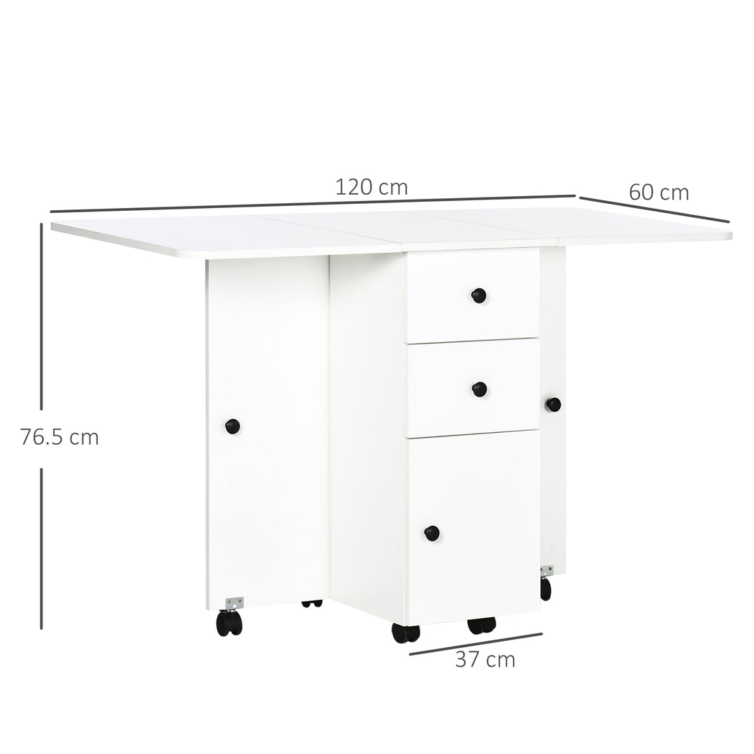 Multi-Storage Six-Person Drop Leaf Dining Table - White