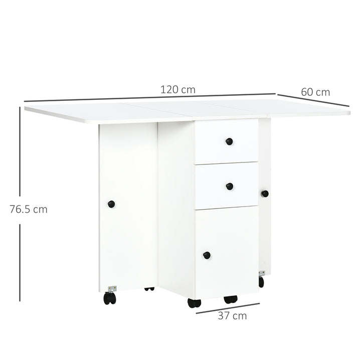 Multi-Storage Six-Person Drop Leaf Dining Table - White