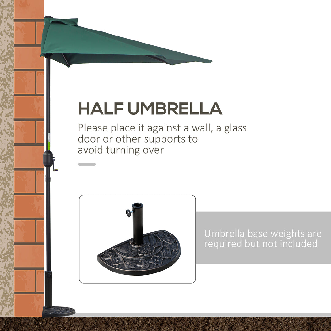 2.7m Garden Half Parasol, Outdoor Balcony Umbrella with 5 Steel Ribs, Patio Sun Shade, Green