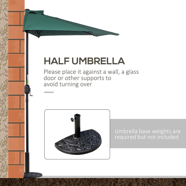 2.7m Garden Half Parasol, Outdoor Balcony Umbrella with 5 Steel Ribs, Patio Sun Shade, Green