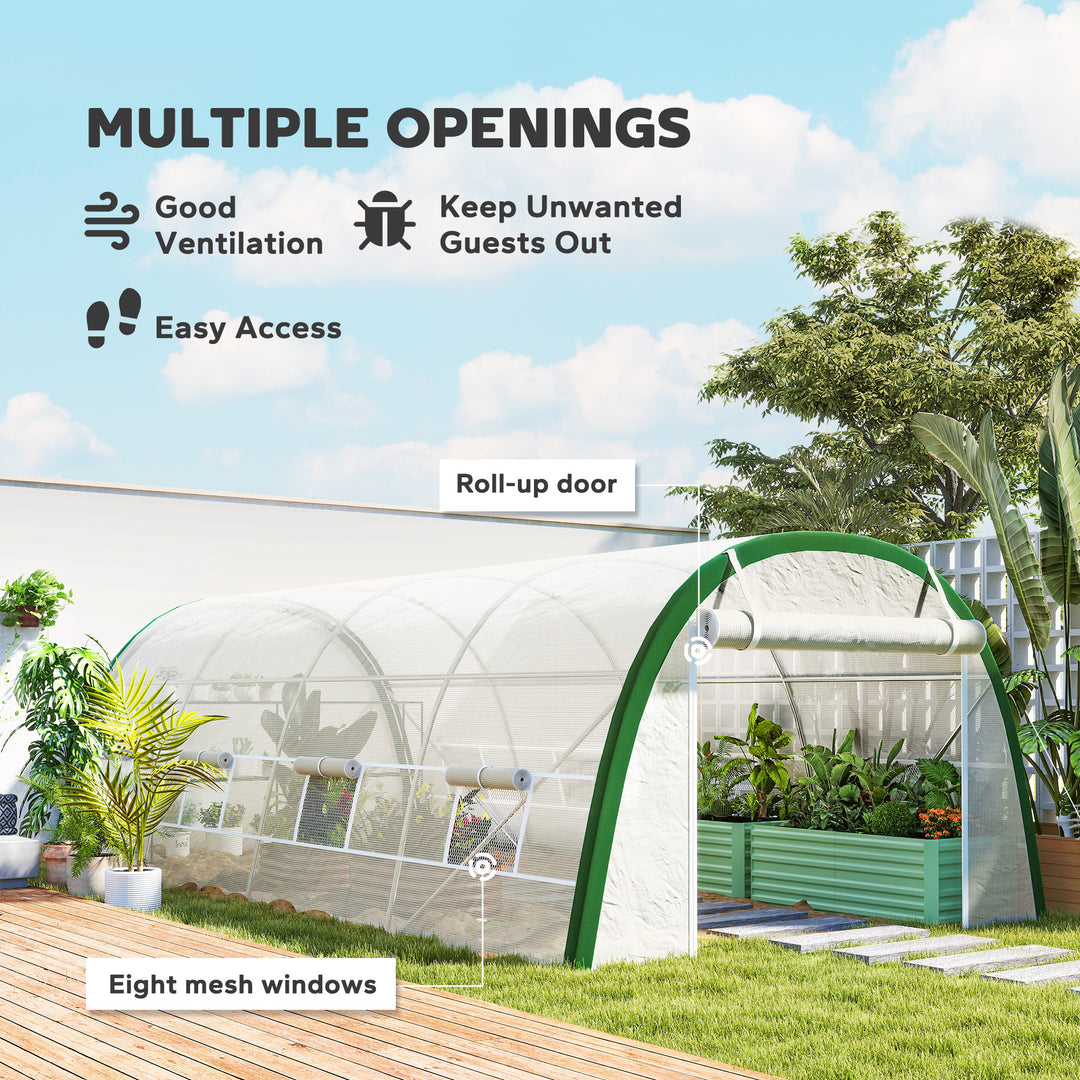 Walk-in Polytunnel Greenhouse Tunnel Warm House Tent with Zipped Doors, 8 Mesh Windows, PE Cover, 6 x 3 m