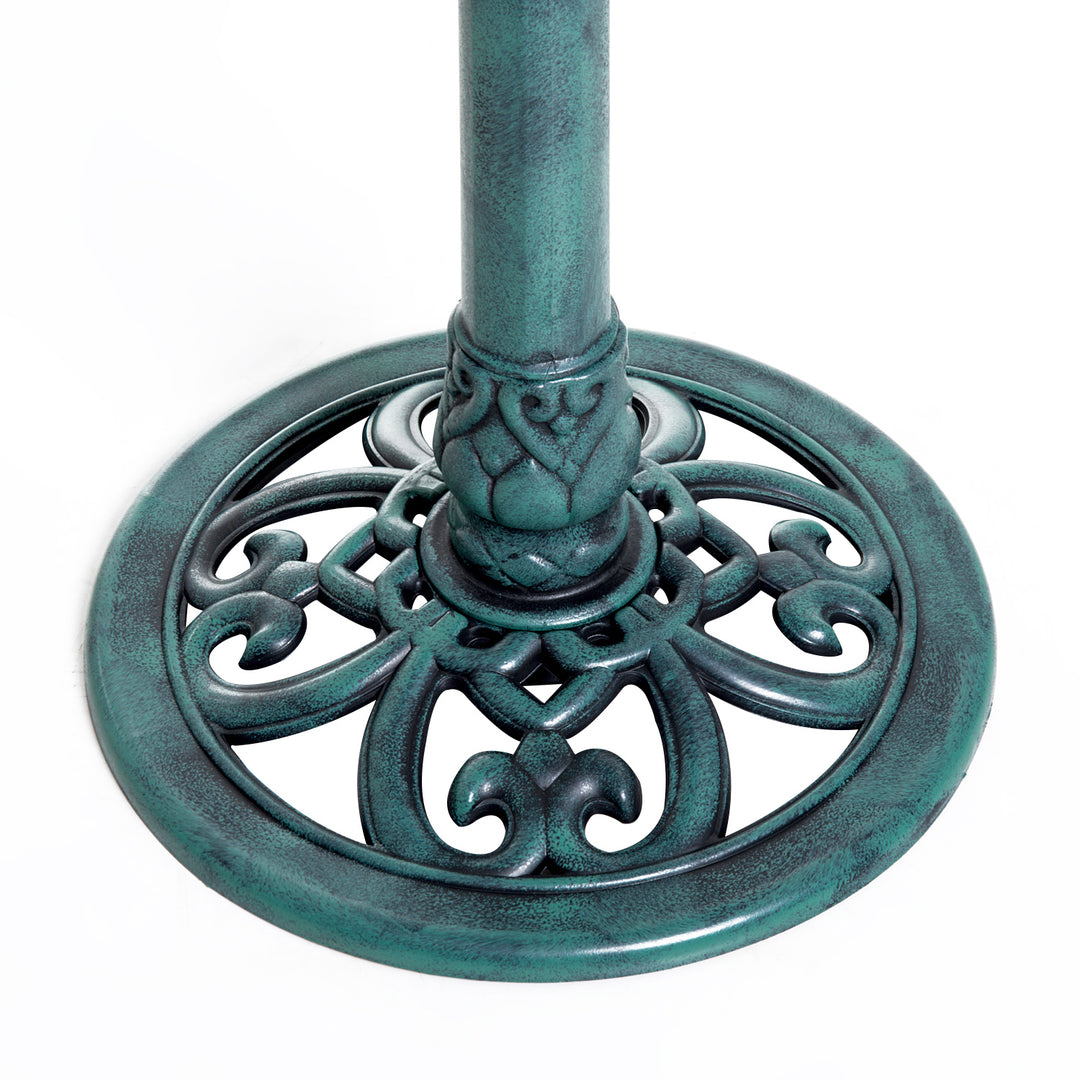 MCL Garden Bird Bath Outdoor Decrative Garden Feeder Stand with Scallop-like Pattern, Time-Worn Finish, 50cm, Green