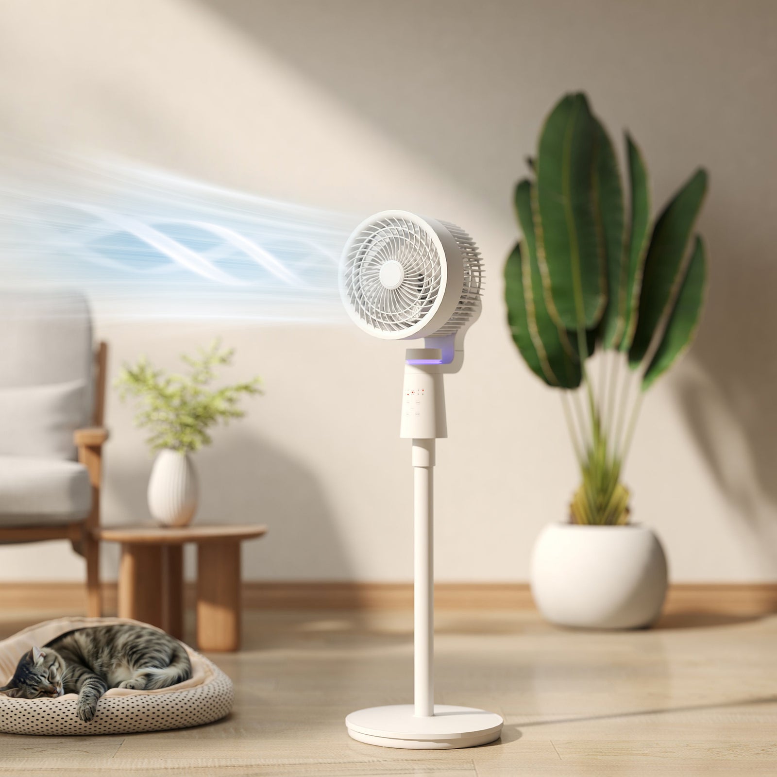 Pedestal Air Circulation Fan with Oscillating, Light Off, White