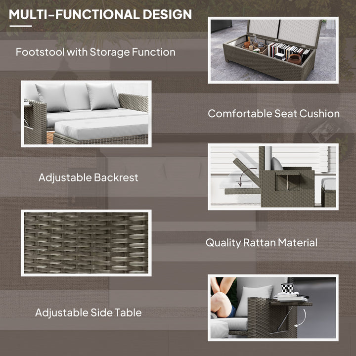 Rattan Day Bed, with Footstool - Light Grey