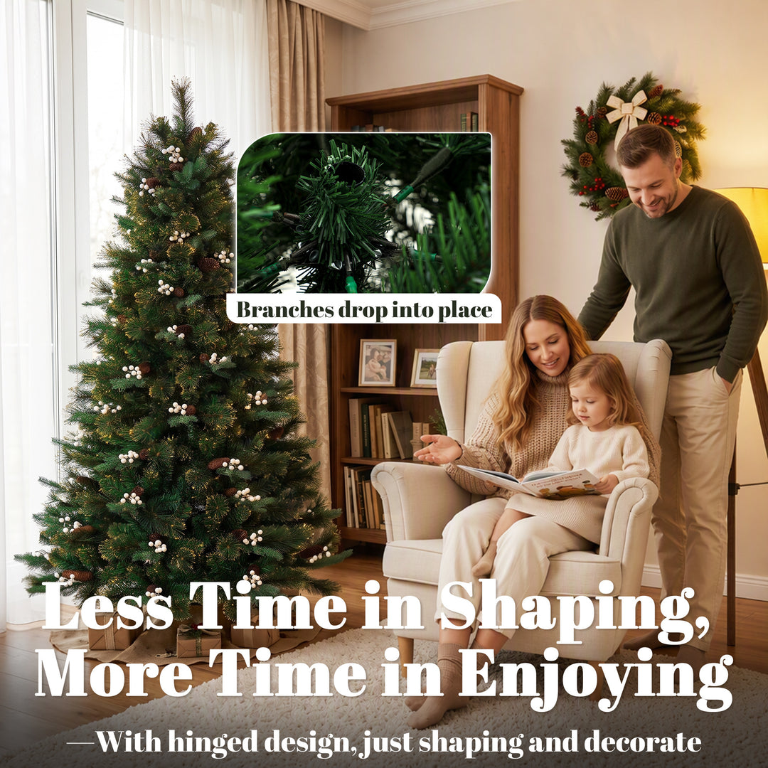 6ft Artificial Christmas Tree, Fir Hinged Xmas Tree with 716 Branch - view 6