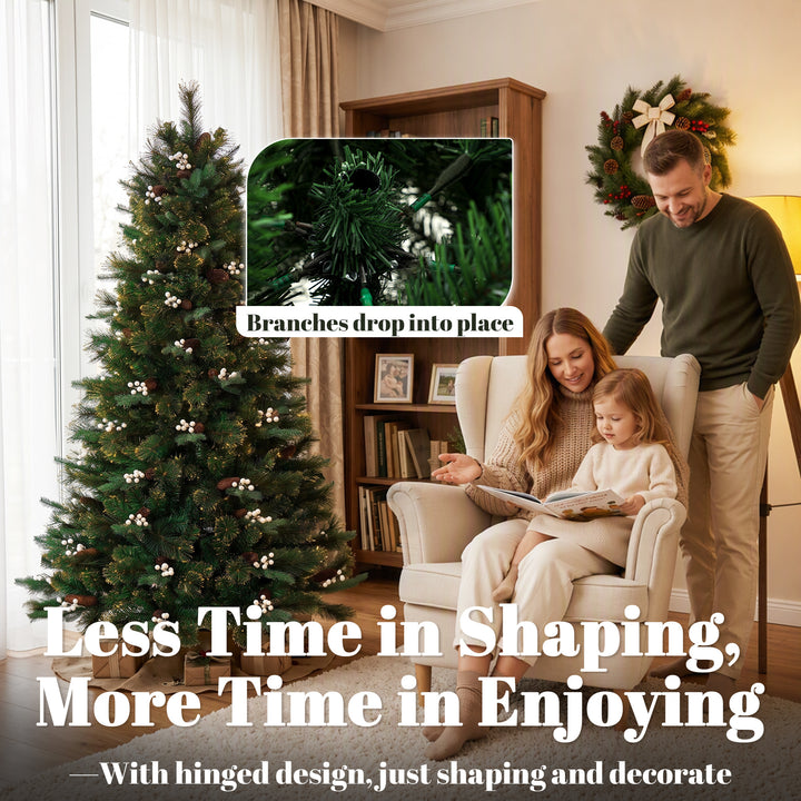 6ft Artificial Christmas Tree, Fir Hinged Xmas Tree with 716 Branch - view 6