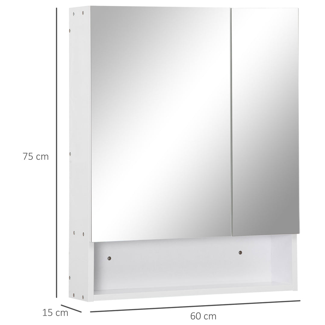 Bathroom Cabinet with Mirror, Wall Mounted Bathroom Mirror Cabinet with Adjustable Shelf, 2 Doors Storage Cupboard, White