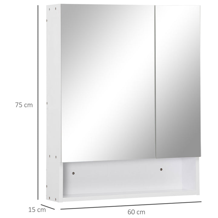 Bathroom Cabinet with Mirror, Wall Mounted Bathroom Mirror Cabinet with Adjustable Shelf, 2 Doors Storage Cupboard, White