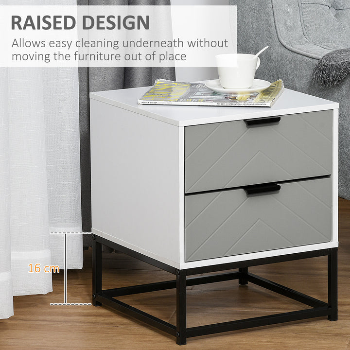 HOMCOM Bedside Cabinet, 2 Drawer Storage Unit with Unique Shape & Metal Base, Nightstand for Bedroom, Living Room, Study Room, Dorm | Aosom UK