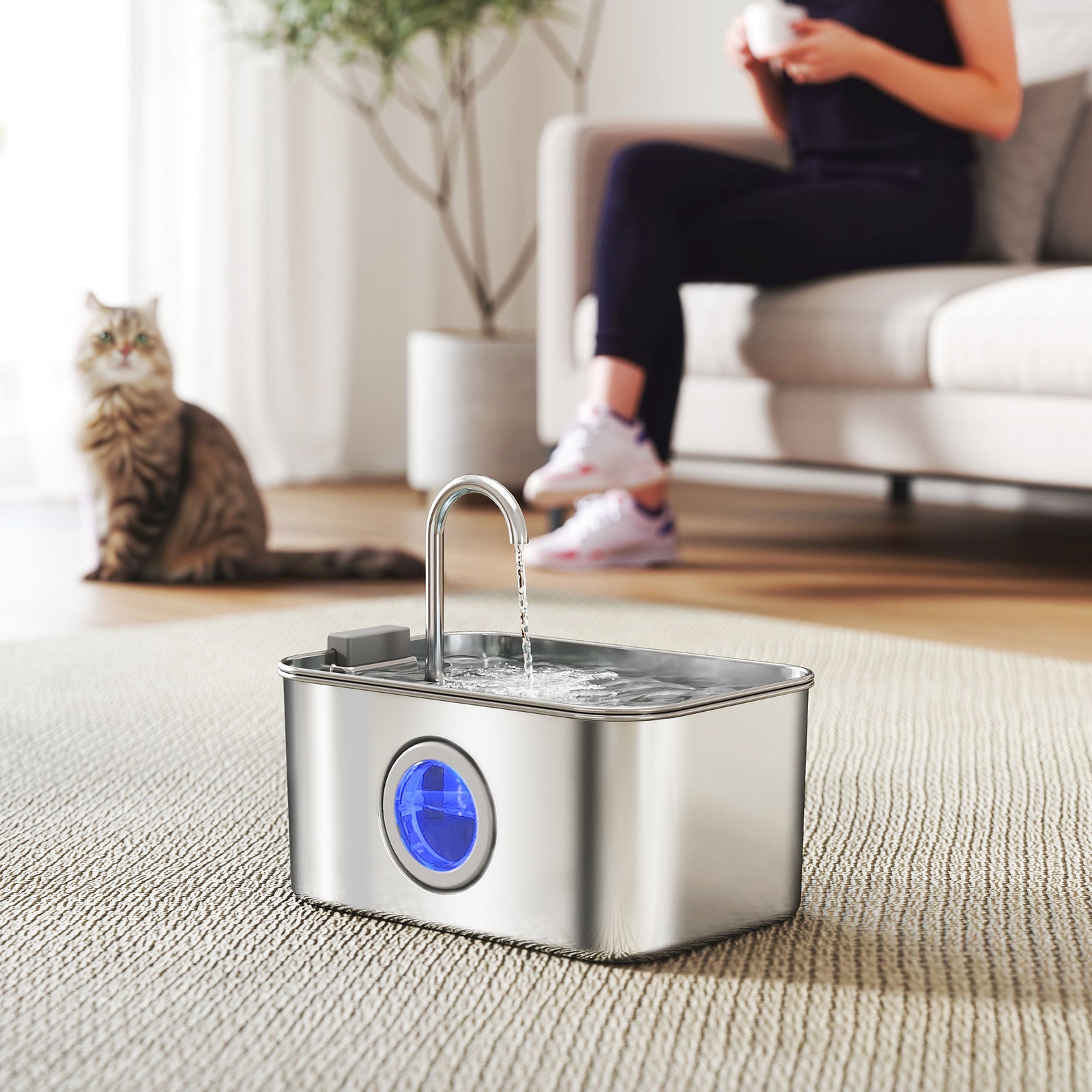 3.2L Cat Water Fountain for Drinking, Cat Fountain Stainless Steel with Visible Water-Level Window, Ultra-Silent Pump