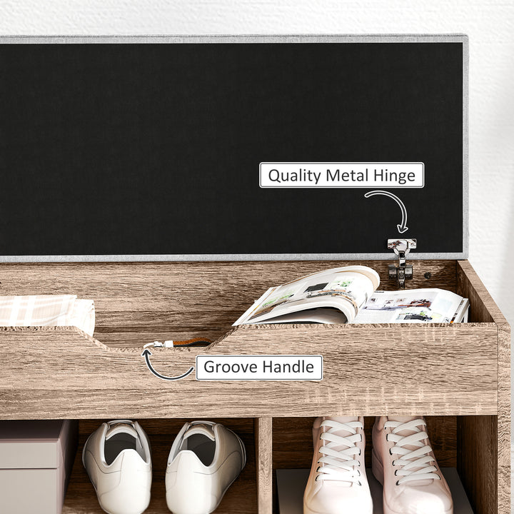 Shoes Cabinet Bench Hidden Storage Padded Seat Organiser Footwear Rack Hallway Grey Wood Grain