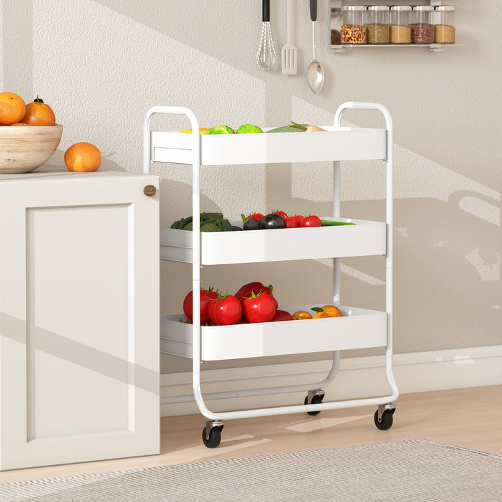 3-Tier Storage Trolley on Wheels, Rolling Utility Cart with Mesh Backets for Kitchen, Bathroom, Bedroom