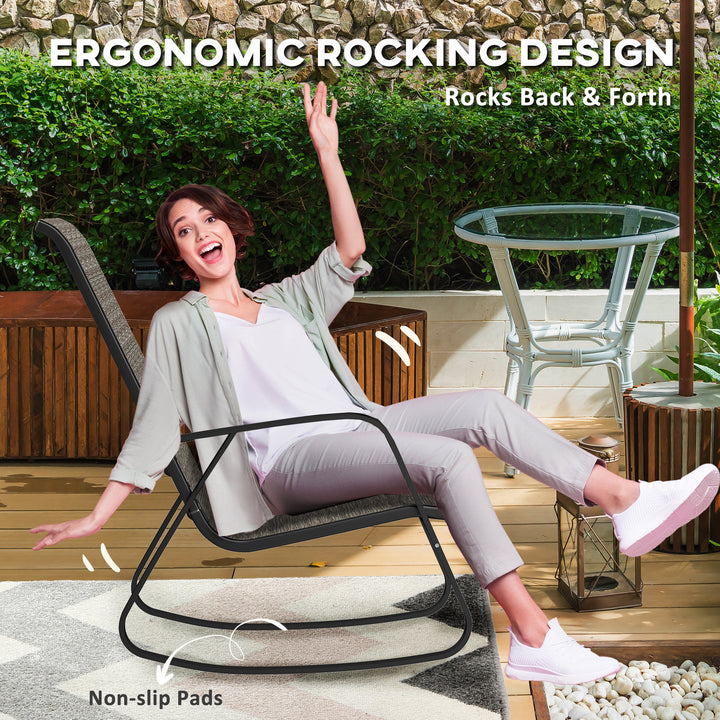 Garden Rocking Chairs Set of 2, Ergonomic Outdoor Rocking Chairs with Armrests, High Backrest, Steel Frame Relaxing Rocker Armchair Seats for Patio, Balcony, Porch, Light Brown