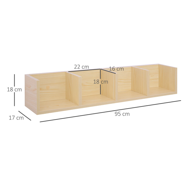 Wall Mount 84 CD / 56 DVD/Blu-ray/ Media Storage Rack 4 Cubes, Wooden Shelf Organiser Unit Bookcase Display, Set of 2, Natural Wood Finish