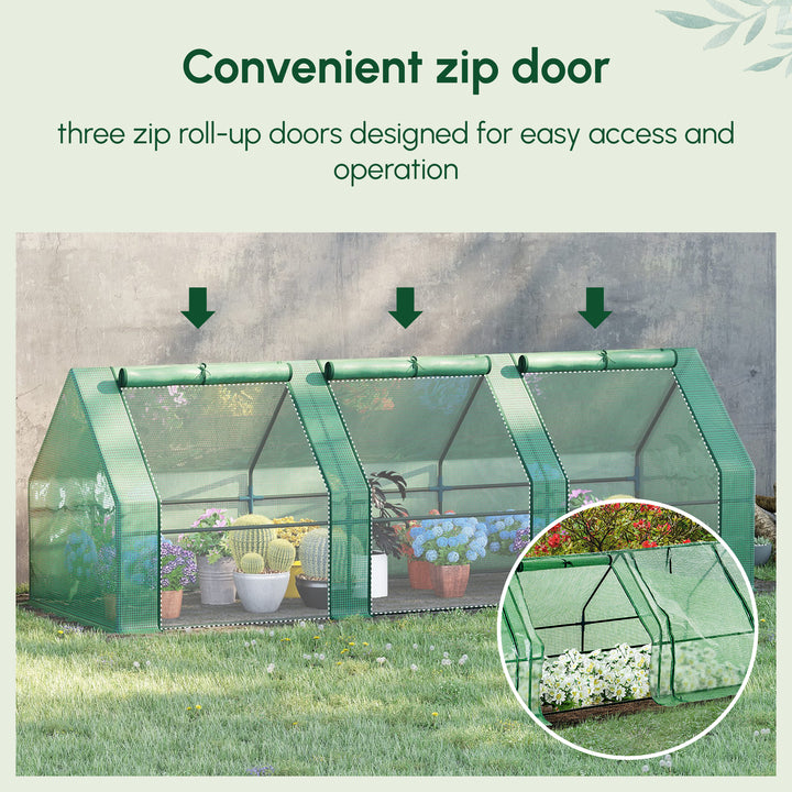 MCL Mini Small Greenhouse with Steel Frame & PE Cover & Zipped Window Poly tunnel Steeple for Plants Vegetables, 270 x 90 x 90 cm, Green