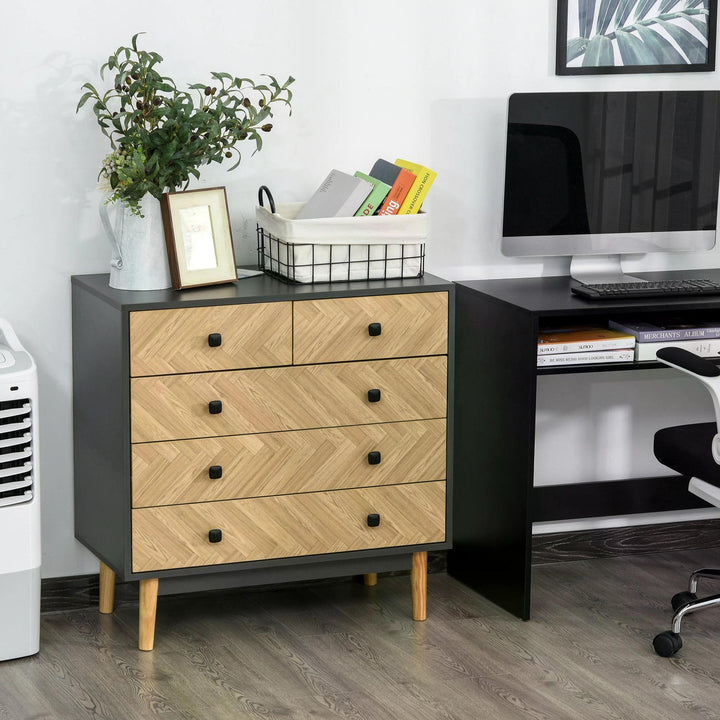 HOMCOM Chest of Drawers, 5-Drawer Storage Cabinet with Metal Handles, Freestanding Dresser for Bedroom or Living Room