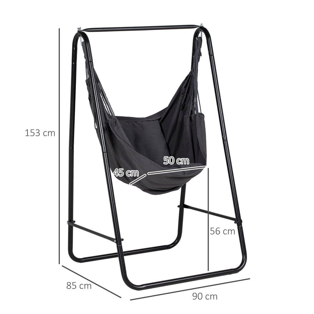 Hammock Chair with Stand, Hammock Swing Chair with Cushion, Dark Grey