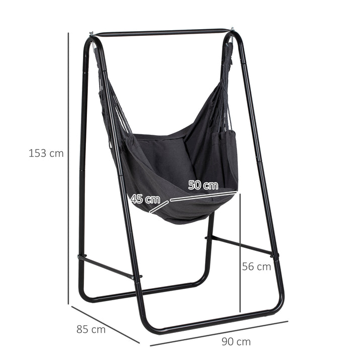 Hammock Chair with Stand, Hammock Swing Chair with Cushion, Dark Grey