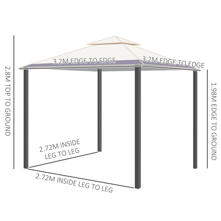 3.2 x 3.2m Garden Gazebo, Double Roof Outdoor Gazebo Canopy Shelter with Netting, Solid Steel Frame for Garden, Lawn, Backyard and Deck