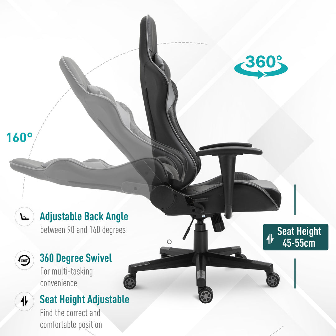 Gaming Chair, Computer Desk Chair, Racing Chair with Adjustable Height, Head Pillow and Lumbar Support for Adults, Black