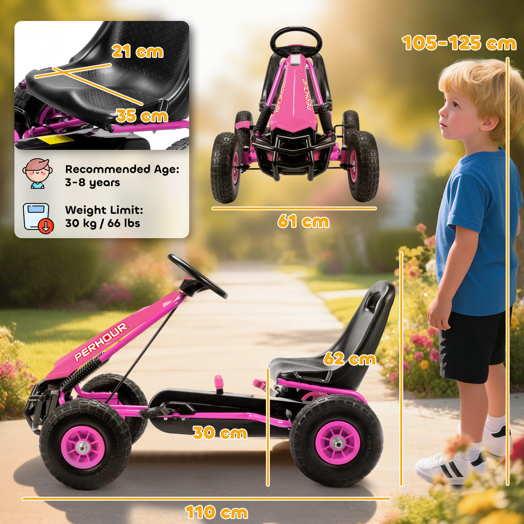 Kids Pedal Go Kart with Adjustable Seat, EVA Tyres, Manual Clutch, Brake, Go Kart for Kids 3-8 Years
