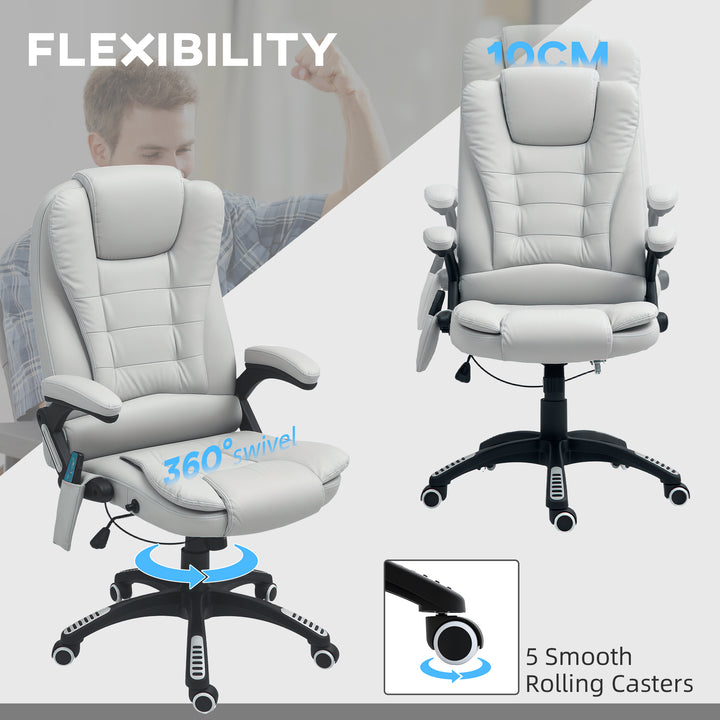 6-Point Massage Office Chair with Seat Heated for Home Office, PU Leather High Back Executive Desk Chair with Adjustable Height and 360° Swivel for Work Study, Light Grey