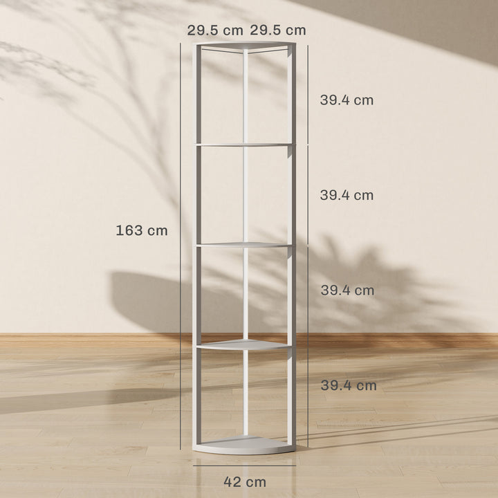 RGB LED Floor Lamp with Shelves, 5-Tier Dimmable Standing Lamp with Adjustable Brightness and Remote Control, Modern Corner Display Shelf Unit for Living Room Bedroom Office, Grey