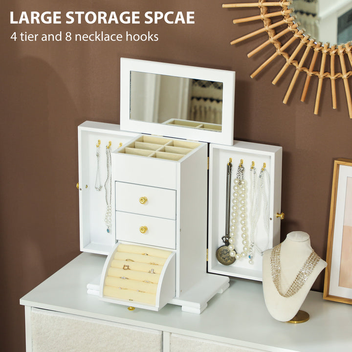 4-Tier Jewellery Box with Mirror and 2 Drawers - White