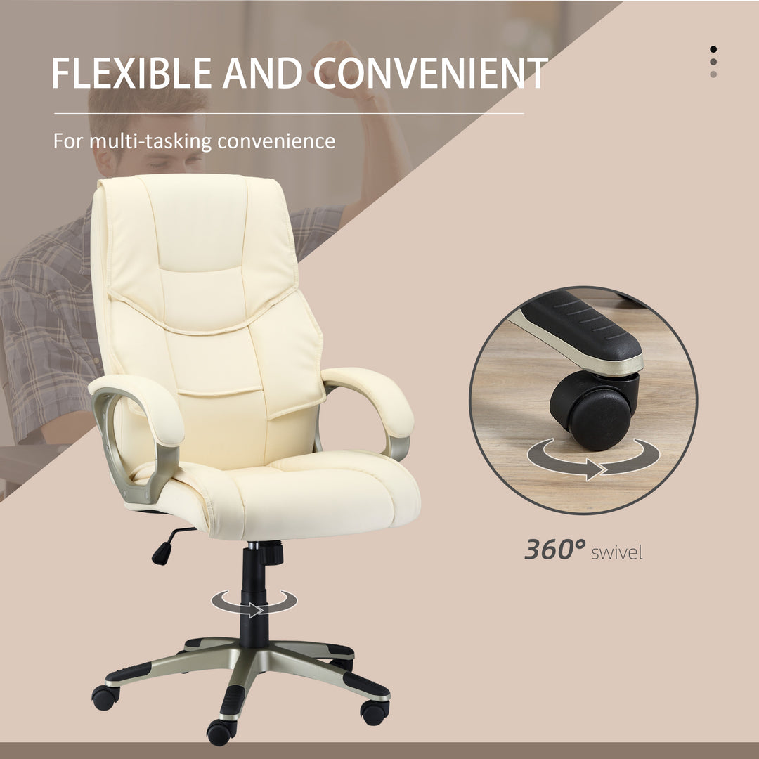 HOMCOM Computer Desk Chair with Adjustable Height & Rocking Function, High Back Executive Office Chair, Faux Leather, Cream White. | Aosom UK