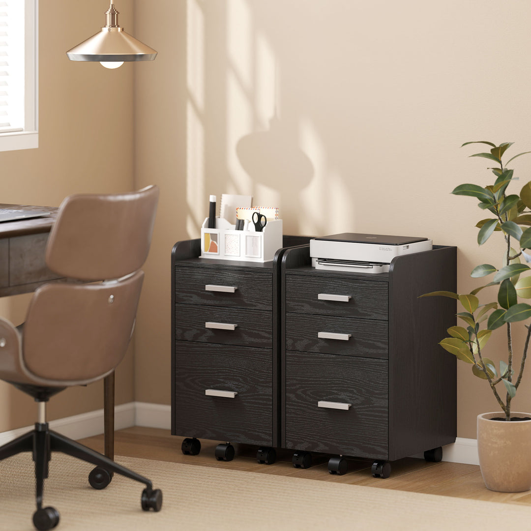 3 Drawer Filing Cabinet, Rolling File Cabinet with Edged Top for Lette