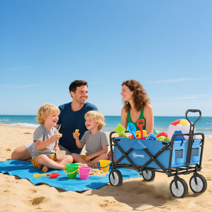 90L Festival Trolley on Wheels, Folding Camping Trolley Cart with Adjustable Handle, Portable for Outdoor, Garden, Shopping, Fishing, Blue