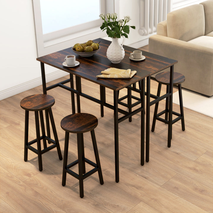 HOMCOM Bar Table and Stools, 2 Breakfast Tables w/ 4 Stools, Counter Height Dining Tables & Chairs for Kitchen, Living Room, Rustic Brown | Aosom UK