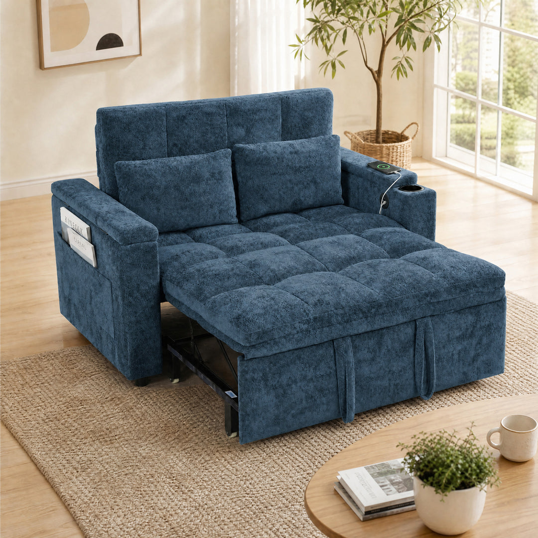 2 Seater Sofa Bed, 3-in-1 Convertible Pull Out Sleeper Bed with - view 2