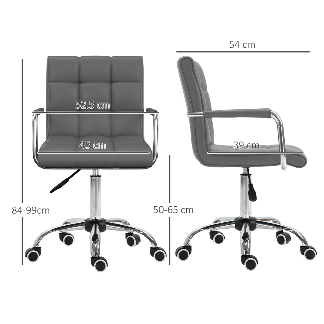 Vinsetto Mid Back PU Leather Home Office Desk Chair Swivel Computer Chair with Arm, Wheels, Adjustable Height, Grey