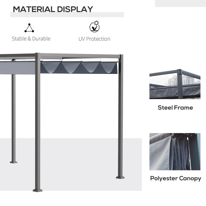 Outsunny 4 x 3(m) Metal Pergola Gazebo Patio Sun Shelter Grape Tent Retractable Canopy Grey